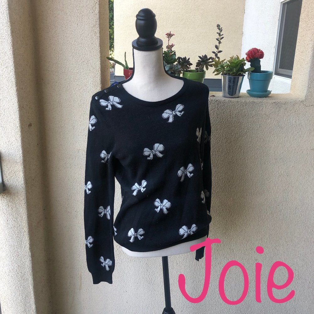 Gray JOIE Sweater with White Bows & Snap Details